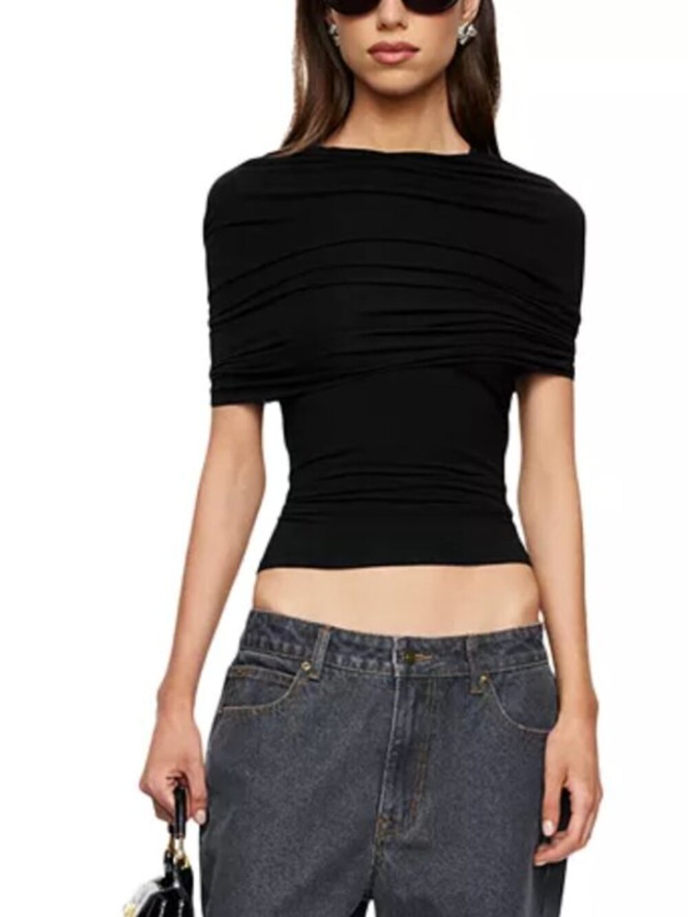 NWT Lioness Bella Vita Top Black Going Out Drape Over Women's Size Small